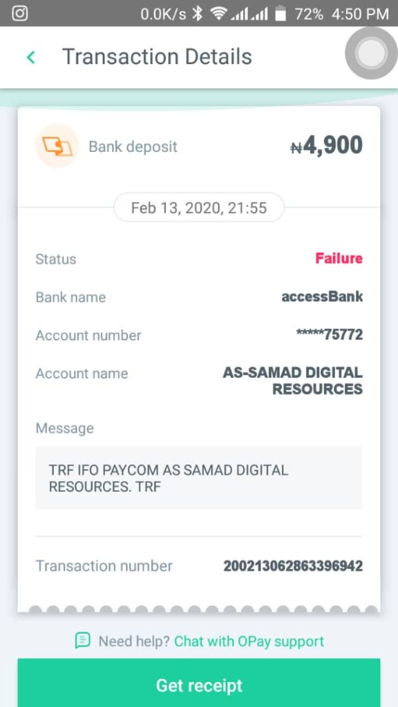 Opay Failed Transactions